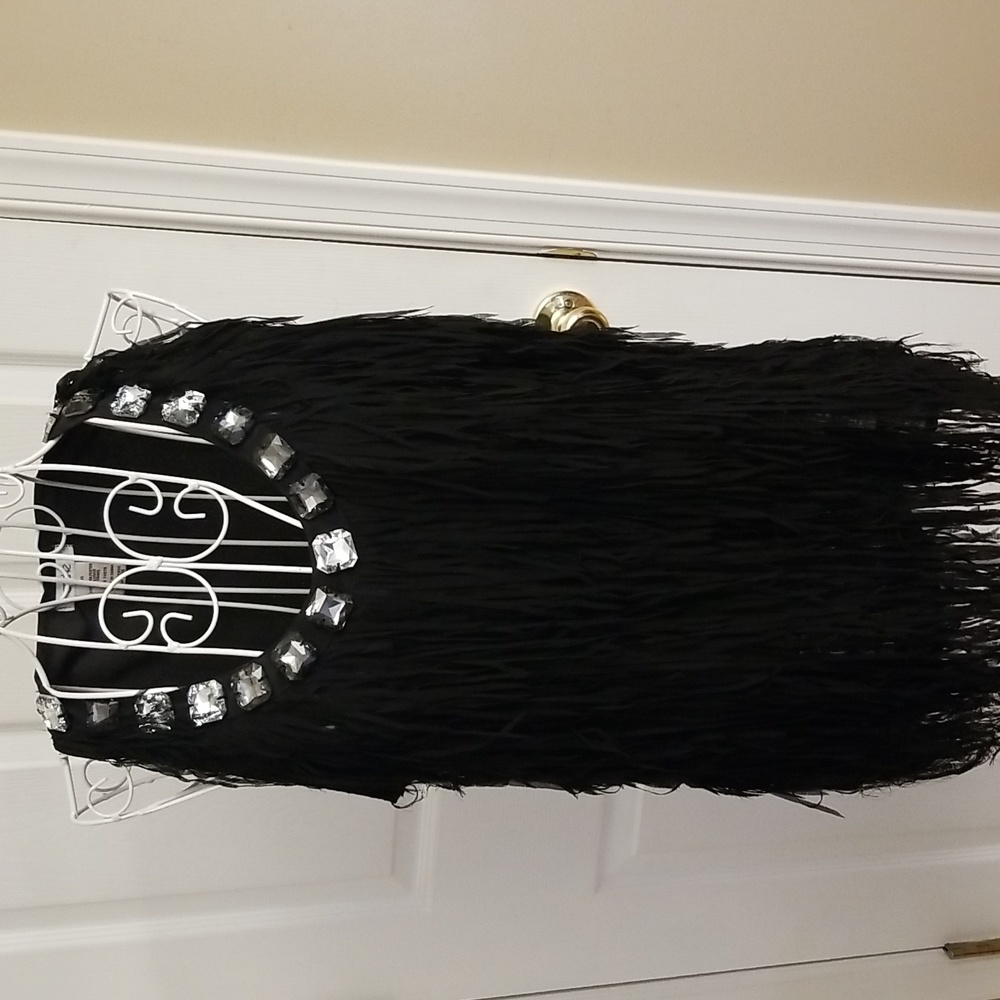 Cache black fringed top size XS